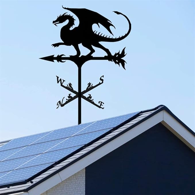 Metal Rooster Shape Weathervane, Roof Mount Weather Chicken Wind Vane Direction Indicator,Outdoor Scene Garden Chicken Weather Vane Ornament for for Shed Farmhouse Yard Patio Decor (Dragon)