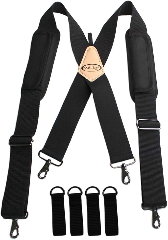 MELOTOUGH Tool Belt Suspenders Work Belt Suspenders Flexible Adjustable Straps with Moveable Padded Shoulders with 4 Loop Attachments
