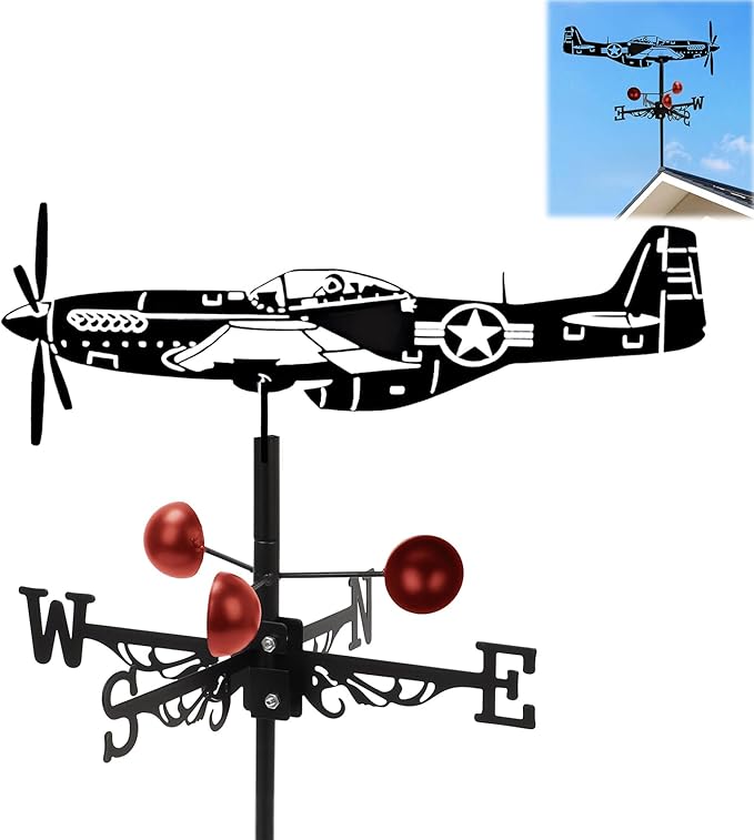 3D Fighter Weathervane Metal Wind Vane Weathercock,Roof Mount Weather Vane for Garden Farmhouse Yard Chicken Coop Patio Outdoor Decoration
