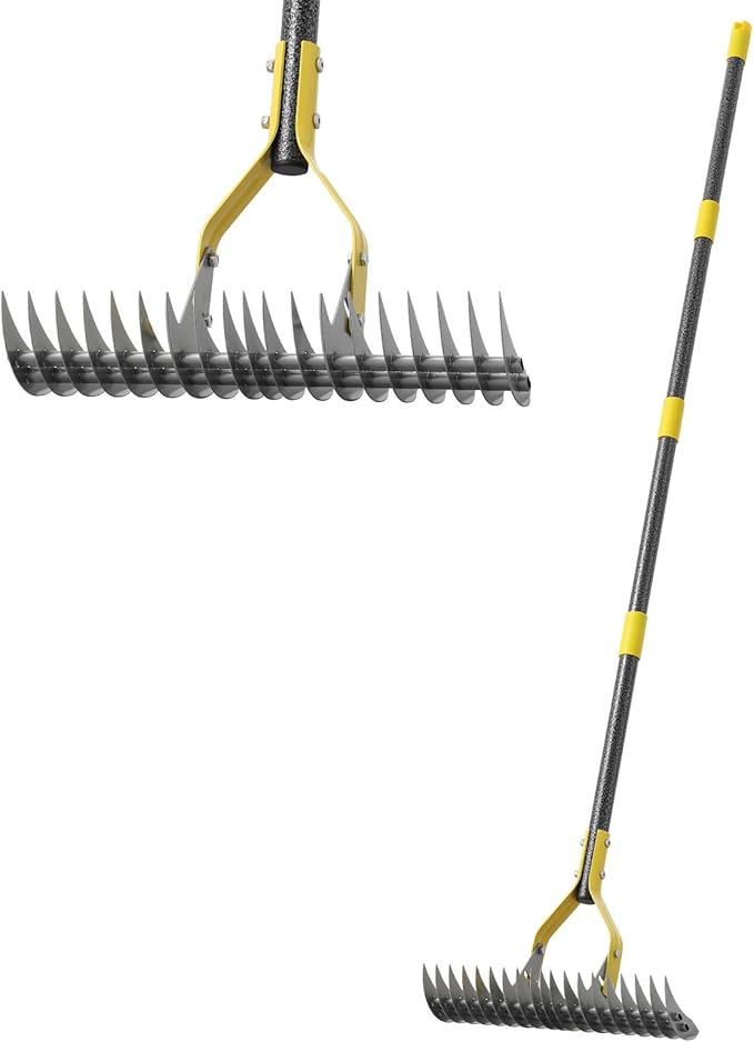Thatch Rake,Cold-Pressed Steel Dethatcher Rake - 56 inch Adjustable Handle, Ergonomic Grip, Rust-Resistant - Perfect for Gardens, Lawns, Fields, & More - Senior-Friendly Design
