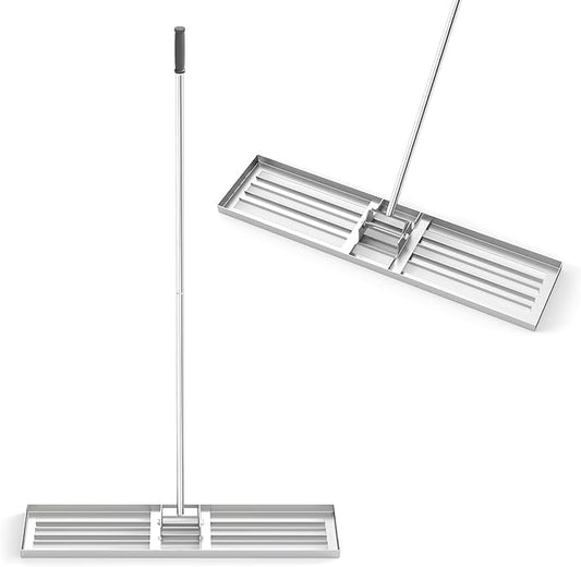 42" x 10" Lawn Leveling Rake, Heavy Duty Landscape Rake with 67" Handle, Non-Slip Grip & Flat Head, Space-Saving Lawn Level Tool for Garden, Backyard, Golf Course & Sports Field(Silver)