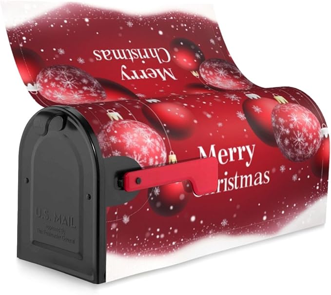 Festive Magnetic Mailbox Cover Xmas Christmas Ball Pattern Outdoor Mailbox Protector Holiday Seasonal Decorative Garden Yard Home Standard Size 21 x 18 Inch