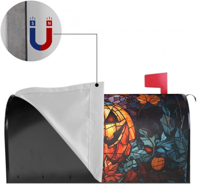 Scary Halloween Pumpkin Mailbox Covers - Stained Glass Autumn Fall Magnetic Standard Size 18 x 21