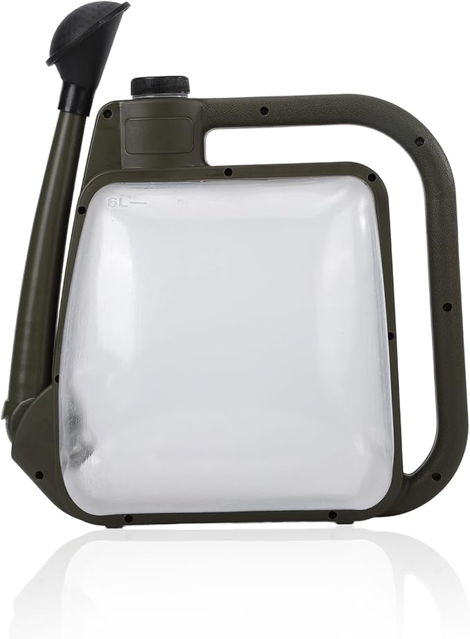 Foldable Transparent Plastic Watering Can 1.6Gal with Spray and Pour Nozzle for Indoor Outdoor Plants,Army Green