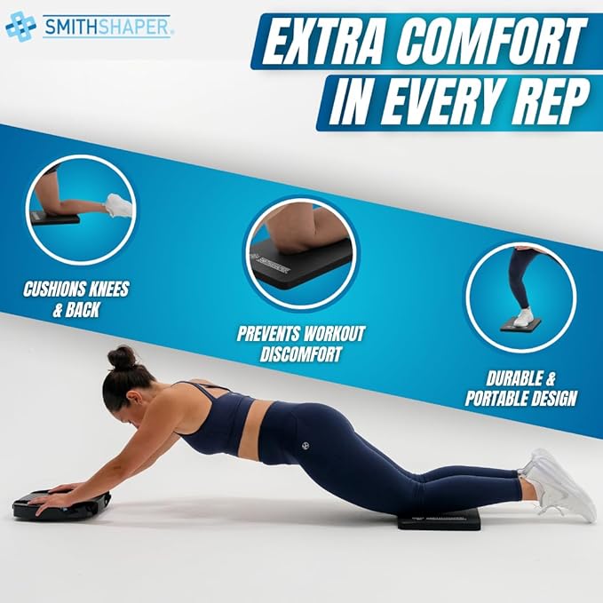 SmithShaper® SUPER PAD Thick Exercise Knee Mat (25.4mm) Cushions Knees and Elbows During Ab Rollouts (ab rolls), Knee Pushups and Planks Workouts/Yoga | Durable, Soft Nitrile Rubber | Resists Odors