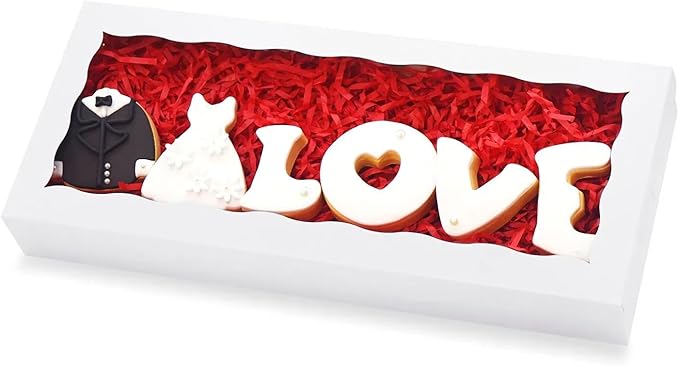 50pcs Cookie Boxes with window 12 x 5 x 1.5 Inch Bakery Boxes Treat Box Dessert Box for Wedding Party Favors - White