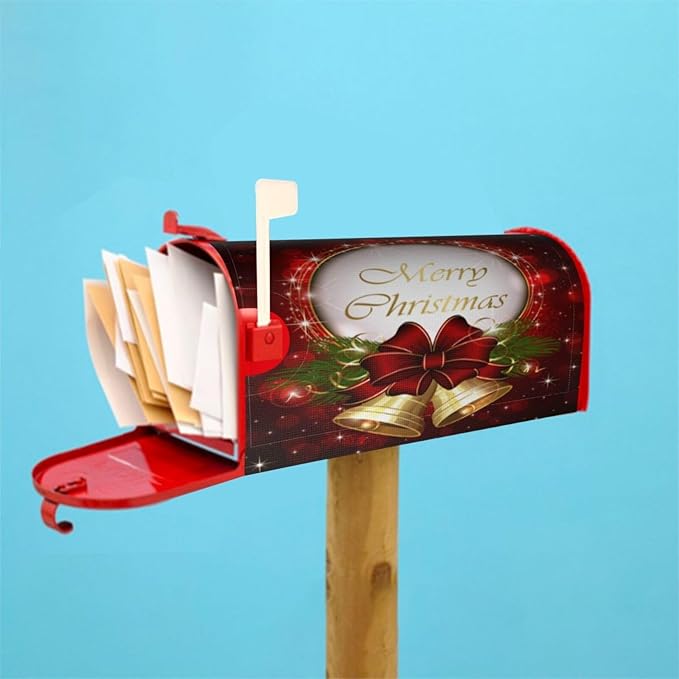 Christmas Mailbox Covers Merry Christmas Bell Snowflake Magnetic Letter Post Box Cover Standard Size 21 x 18 Inch Garden Yard Home Decorative