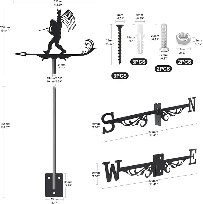 Metal Bigfoot Weathervanes, Black Metal Wind Direction Garden Decoration for Garden Farmhouse Chicken Coop Shed Outdoor Wind Measuring Tool Wind Direction Indicator