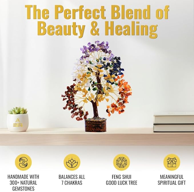 7 Chakra Healing Crystal Tree Kit, Bracelet, Pendant, Necklaces, Handmade Gemstone Money Bonsai Tree of Life Feng Shui Decor for Home Office, Positive Energy, Reiki Healing, for Women