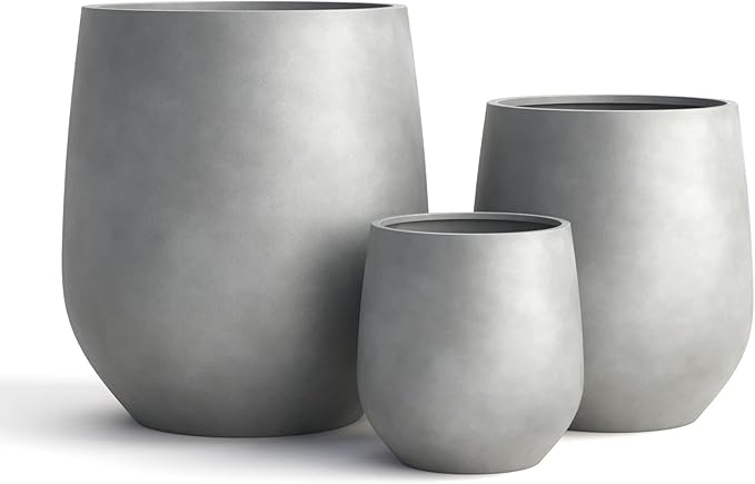 DTY Signature Mount Wilson Lightweight and Durable Modern Fiberstone Tapered Planter for Indoor Outdoor, Drainage Hole & Rubber Plug, Weather Resistant, 11.8" H x 11" Dia, 8" Opening - Small, Gray