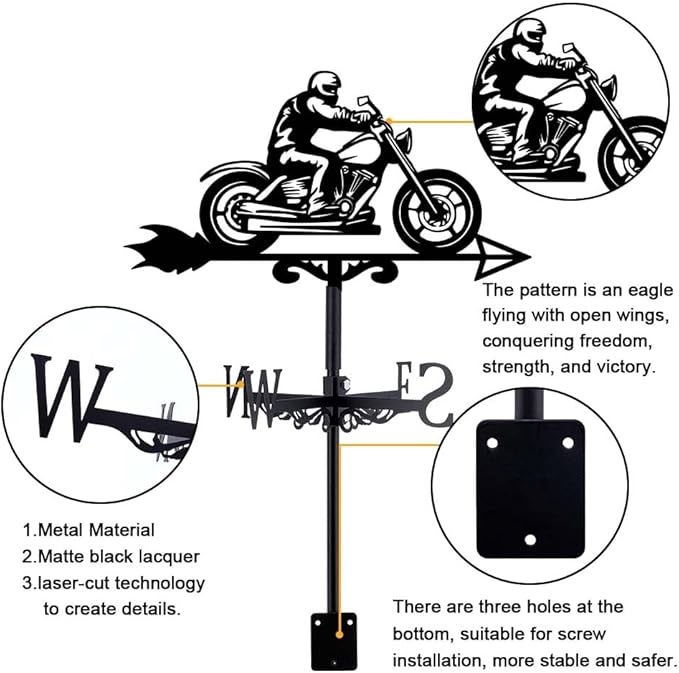 SUPERDANT Motorcycle Man Weather Vane Retro Motorcycle Wind Vanes for Yard Metal Weathervane Roof Mount for Gardens Outside Black Weathervanes Farmhouse Garage Barn Sheds Patio Decorations