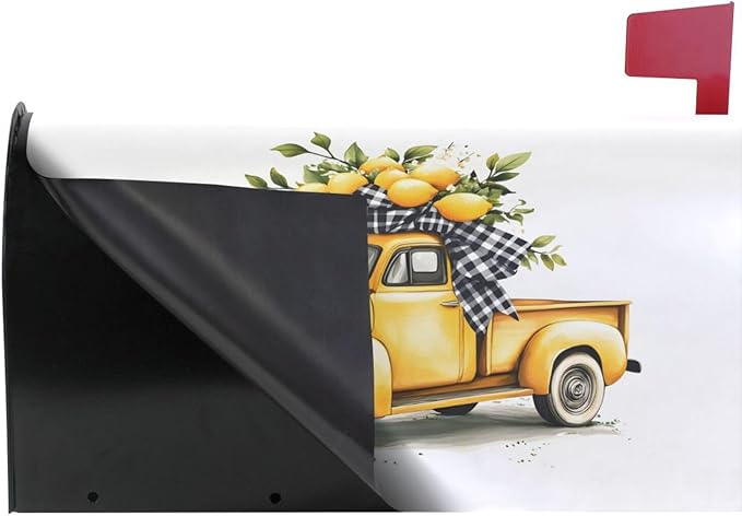 ALAZA Lemon Yellow Old Fashioned Truck Magnetic Mailbox Cover MailWraps Garden Yard Home Decor for Outside Oversized-25.5" x20.8"