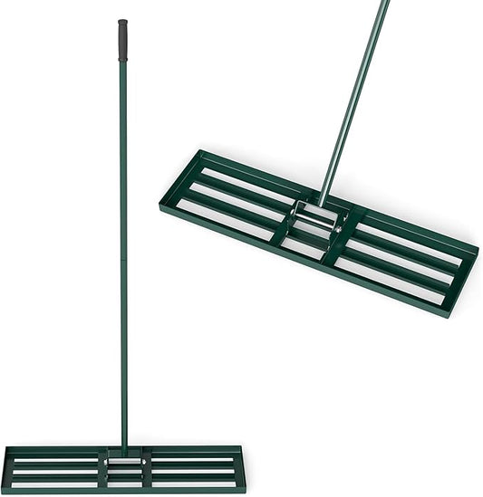 36" x 10" Lawn Leveling Rake, Heavy Duty Landscape Rake with 67" Handle, Non-Slip Grip & Flat Head, Space-Saving Lawn Level Tool for Garden, Backyard, Golf Course & Sports Field(Green)