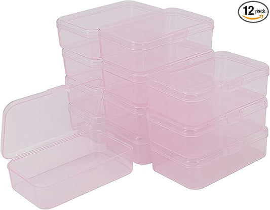 Goodma 12 Pieces Mini Rectangular Plastic Boxes Empty Storage Organizer Containers with Hinged Lids for Small Items and Other Craft Projects (Pink, 3.3 x 2.2 x 1 inch)