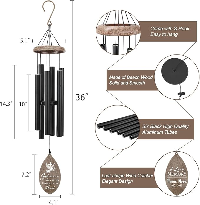 ASTARIN Personalized Sympathy Wind Chimes, Sympathy Gifts for Loss Mother Wife Husband, Deep Tone Large Personalized Wind Chime for Indoor Outside, in Loving Memory of Loved One