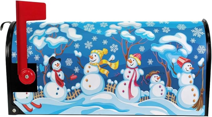 Winter Snowman Magnetic Mailbox Cover Christmas Holiday with Snowflakes Oversized-25.5" x20.8"