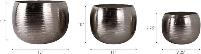 Modern Planters and Flower Pots for Home Decor – Metal Plant Pots Perfect for Indoor and Outdoor Houseplants – Stunning Accent for Garden, Patio, and Living Room Decor Set of 3 – 11", 10", 8" Silver