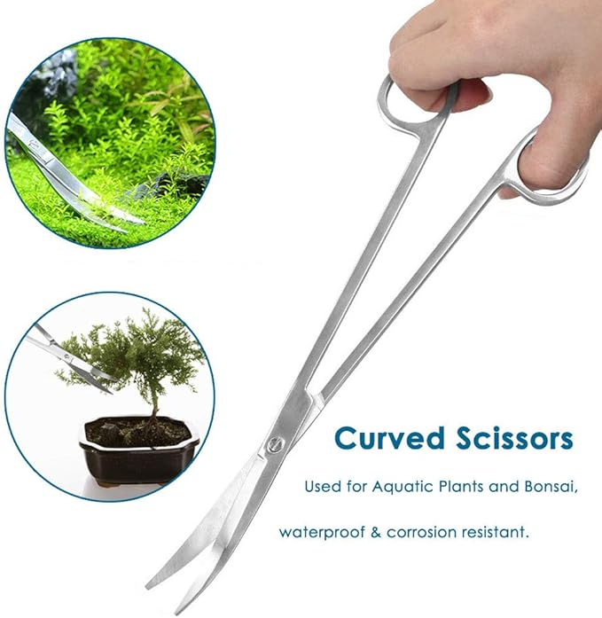 Capetsma Aquascape Long Stainless Steel Plant Tools Set - Aquarium Tweezers, Scissors, Spatula, Algae Scrapers - Fish Tank Cleaning Kit