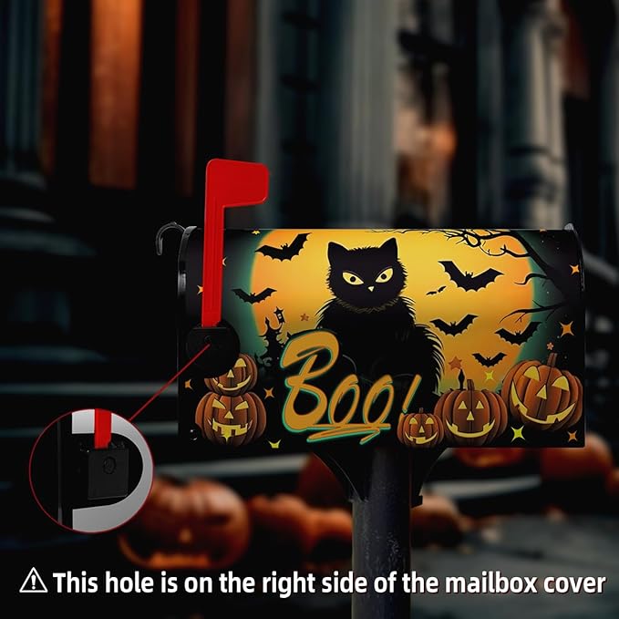 Halloween Mailbox Covers Black Cat Moon Pumpkin Magnetic Mailbox Wrap Castle Boo Spider Bat Mail Post Box Cover Standard Size 21x18 Inch for Garden Yard Decor
