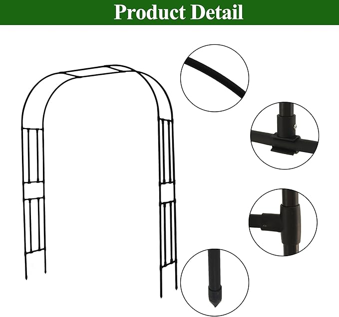 7.9 Ft H x 5.9 Ft W Garden Arch for Climbing Vines Lightweight Metal+PE Coated Arbor Archway Trellis Flower Frame Plants Vine Frame Rose Support Outdoor Easy to Assemble, Black