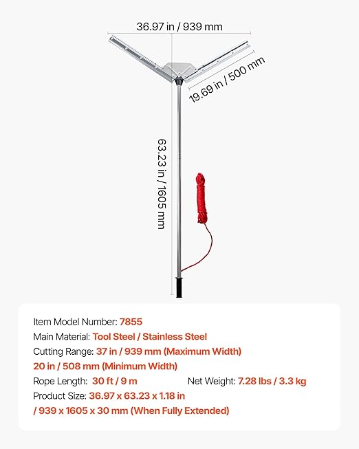 VEVOR Lake Weed Cutter, Pond Aquatic Plant Cutting Tool with 37 in Max. Cut Width, Sharp and Heavy-Duty Steel Blades, Pond Rake with 30 ft Throw Rope, for Cattail, Phragmites, Lilly Pads & Chara