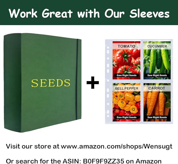 Extra Large Seed Storage Organizer Binder with 200 Clear Pockets(50 Pack Sheet Sleeves), 3 Ring Seed Packet Organizer, D-Ring Garden Seed Holder Book for Seed Envelopes, Plant Saver Flower Keeper