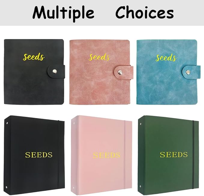 Seed Storage Organizer Binder, Leather Seed Packet Organizer with 50 Clear Pockets(25 Pack Sheet Sleeves) and 50 Pack Seed Envelopes, Garden Seed Holder Book, Plant Seed Saver, Flower Seed Keeper