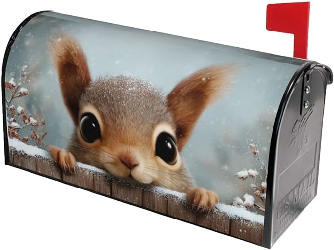 Winter Squirrel Mailbox Covers Magnetic Letterbox Covers 21x18 Inch for Garden Outdoor Decoration