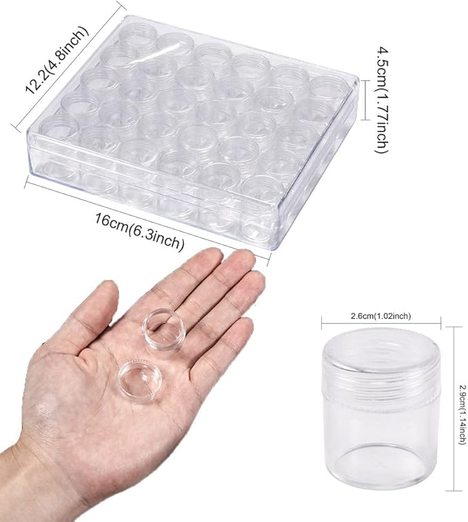 FASHEWELRY 30pcs Diamond Painting Jars 1x1” Small Screw cap containers for Seed beads, 5D Embroidery diamond drill, Nail art and Glitter, Crafts & Sewing
