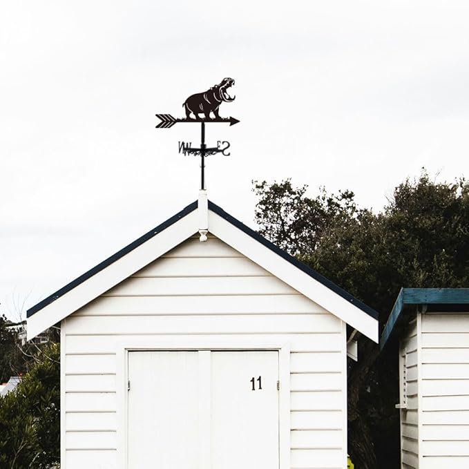 SUPERDANT Hippo Weather Vane for Roof Animal Metal Weathervane Hippo Wind Vanes for Sheds Black Wind Direction Indicator for Farmhouse Yard Farm Shed Garden Decoration