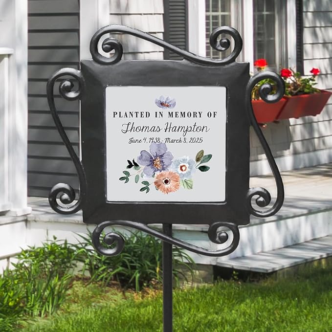 Personalized Floral Memorial Garden Stake with Watercolor Flowers