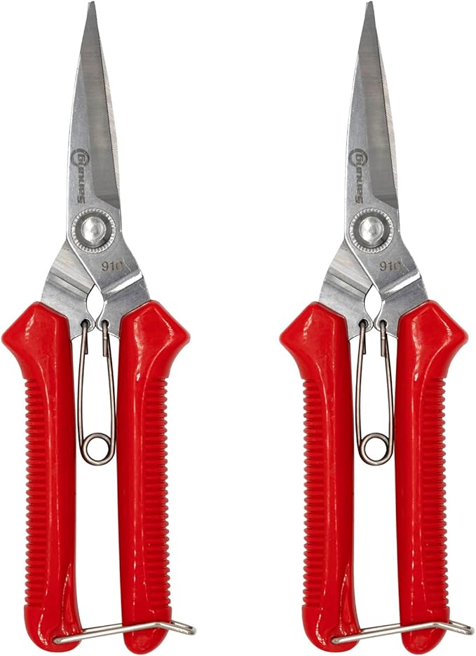 Sanung 910 2 PACK Garden Pruning Shears Multipurpose Flower Stems Branch Fruit Picking Shears Scissors Gardening Hand Pruners with Straight Steel Blades Safety Lock