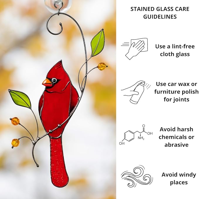 Christmas Stained Glass Ornaments Stained Glass Birds Handmade Product Home & Garden Gift for Mom Grandma (Red Northern Cardinal)