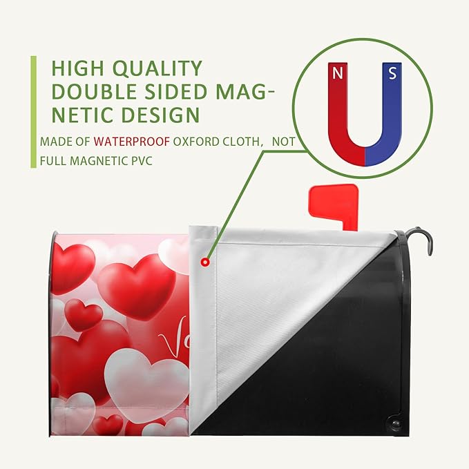 Happy Valentine's Day Mailbox Cover Love Hearts Magnetic Mailbox Covers Red and Pink Sweet Heart Mailboxs Wraps Valentine Post Letter Box Cover Standard Size 21" x 18"