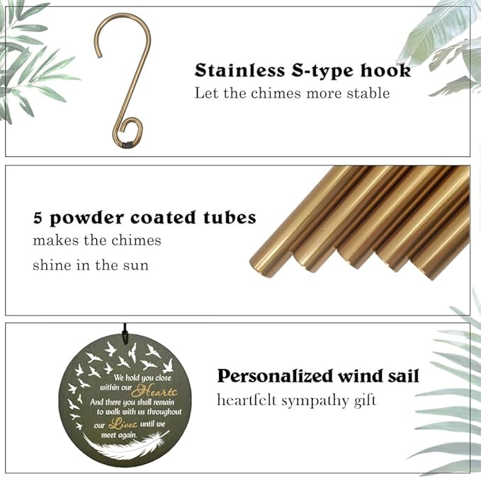 Personalized Sympathy Wind Chimes, 36" Deep Tone Wind Chimes for Loss of Loved Father/Mother/Lover, Angel's Feather Memorial Wind Chime, Bereavement Gifts for Funeral (Produced in USA)