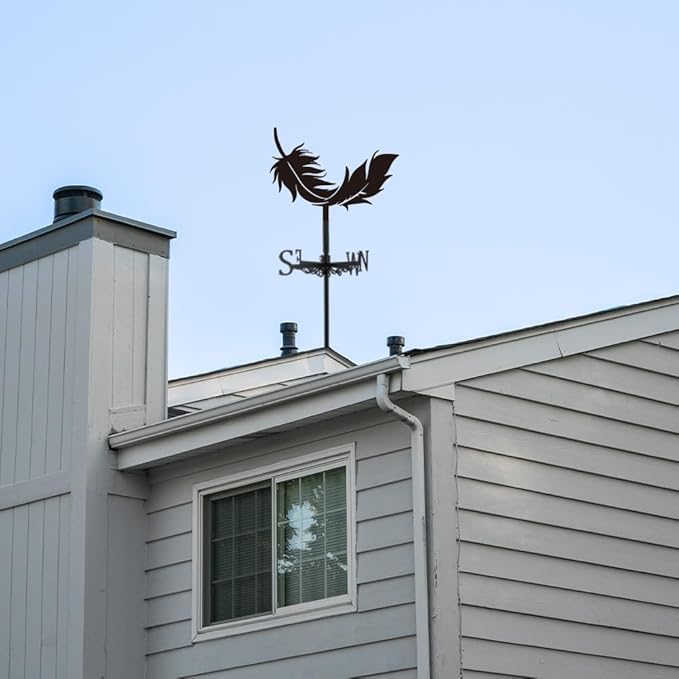 SUPERDANT Feather Weather Vane for Roof Mount Metal Weathervane Wind Vanes for Outside Roof Decor Black Wind Decorative Signs for Farmhouse Yard Farm Barn Sheds Garden Patio Decorations