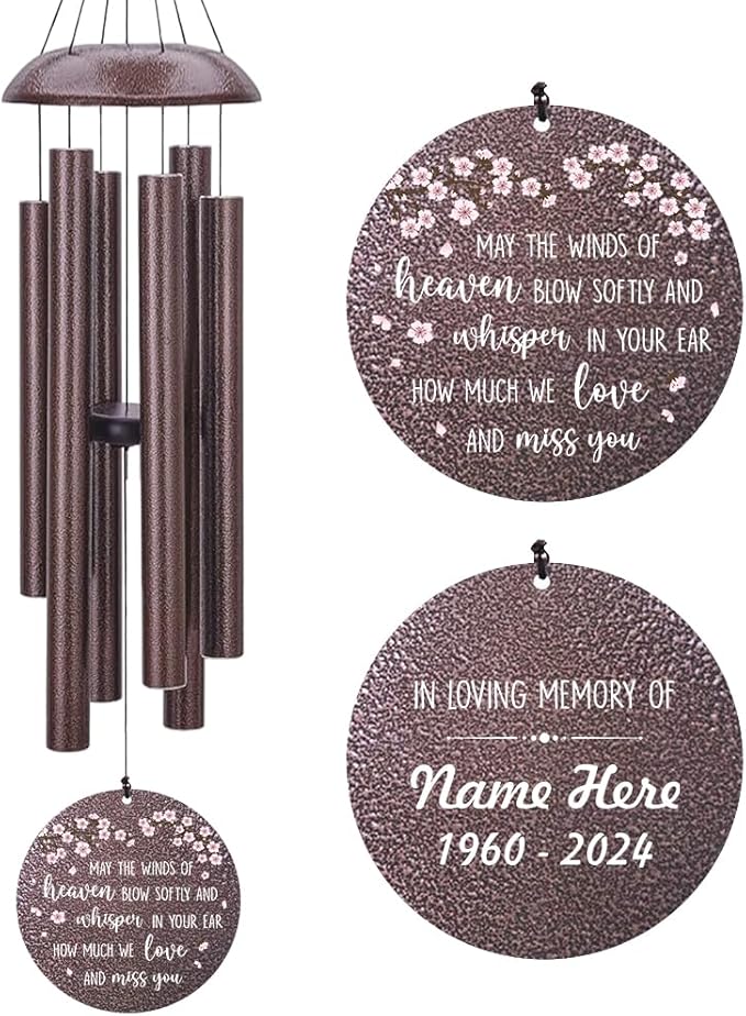 Personalized Wind Chimes, 45inch Peach Blossom Sympathy Wind Chime, in Loving Memory for Loss of Loved Dad/Mom, Bereavement Condolences Gifts for Funeral (Produced in USA)
