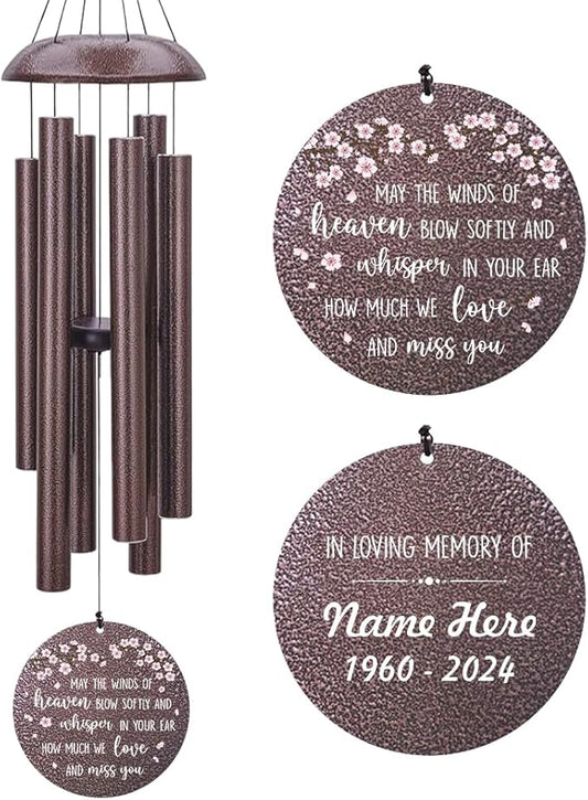Personalized Wind Chimes, 45inch Peach Blossom Sympathy Wind Chime, in Loving Memory for Loss of Loved Dad/Mom, Bereavement Condolences Gifts for Funeral (Produced in USA)