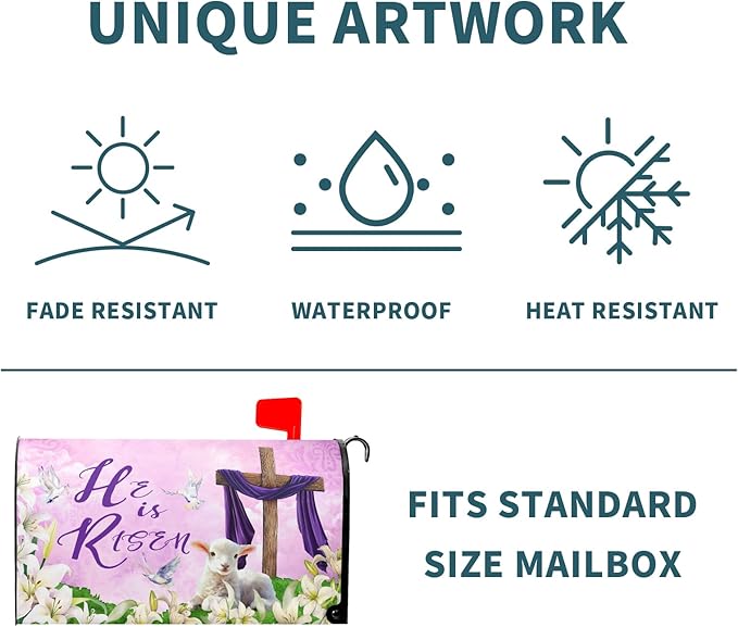 He is Risen Mailbox Cover Magnetic, Easter Cross Lamb Mailbox Wrap 21x18 Inch, Spring Lily Flowers Standard Size Waterproof Letter Post Cover for Yard Garden Outdoor Outside Home Decor