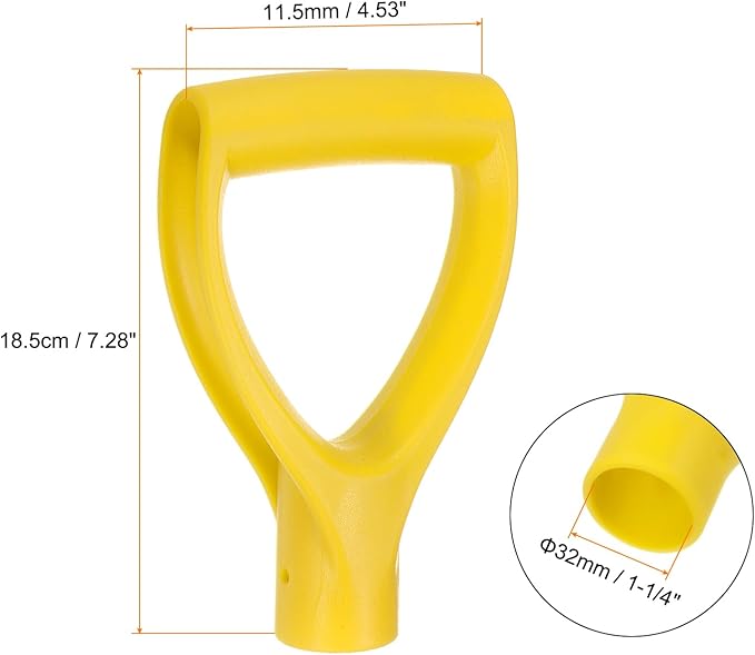 HARFINGTON 2pcs Shovel D Grip Handle 1-1/4""(32mm) Inner Dia. ABS Plastic Spade Snow Shovel Replacement Garden Accessories for Digging Raking Tool, Yellow
