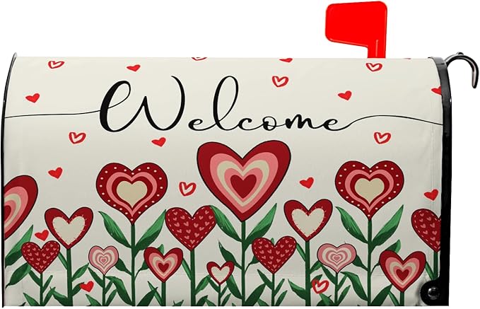 Valentines Day Mailbox Cover Floral Magnetic Standard Size 21x18 Inch Heart Post Letter Box Cover Home Farmhouse Garden Outdoor Decor