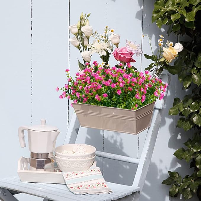 20 Bundles Artificial Flowers, Fake Artificial Greenery UV Resistant No Fade Faux Plastic Plants for Wedding Bridle Bouquet Indoor Outdoor Home Garden Kitchen Office Table Vase(Pink)
