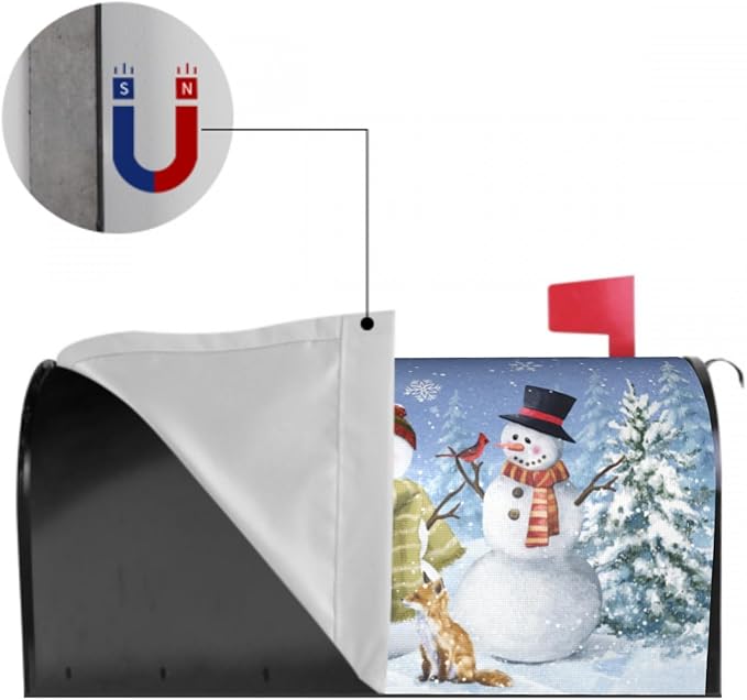 Winter Blue Mailbox Covers Magnetic Standard Size 18 x 21 Inch Snowman Tree Fox Bear Letter Box Cover Outdoor Mail Wraps Cover for Garden Home Yard Decor