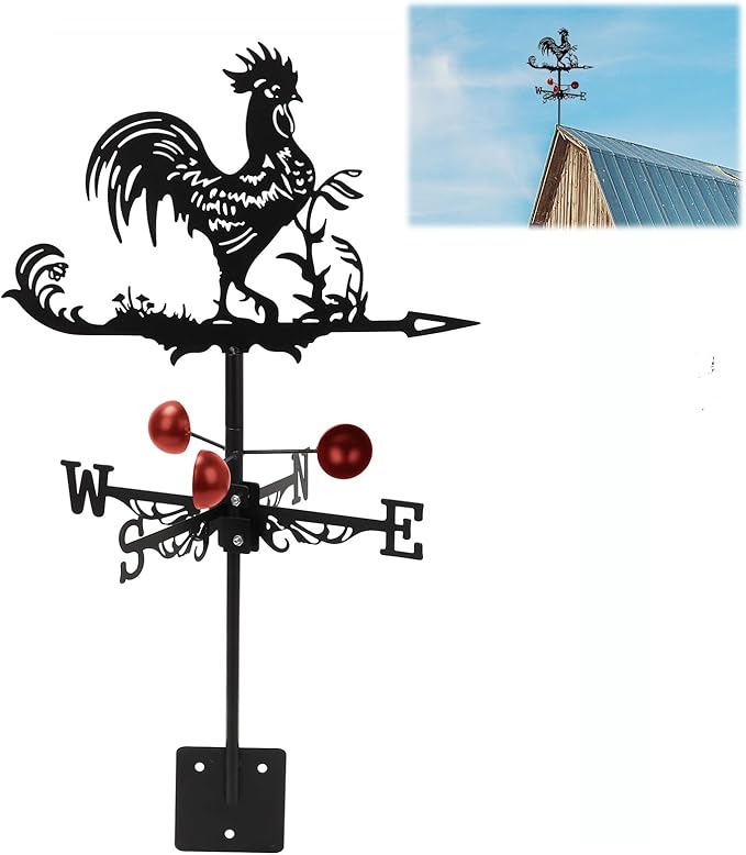 Rooster Weathervane Roof Mount, Rust-Resistant & Durable Metal Wind Direction Indicators, Decor Weather Vane for Yard, Outside, Garden, Shed, Farmhouse & Chicken Coop (Rooster)