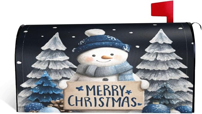 Festive Magnetic Mailbox Cover Winter Snowman Outdoor Mailbox Protector Holiday Seasonal Decorative Garden Yard Home Large Size 25.5 x 21 Inch