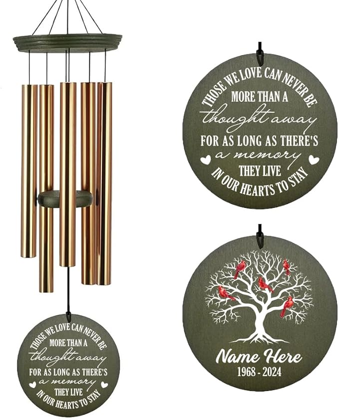 Personalized Sympathy Wind Chime, Deep Tone Custom Wind Chimes, in Memory for Loss of Loved Dad/Mom/Ones, Memorial Gifts, Decorative Wind Chimes Outdoor (Produced in USA)