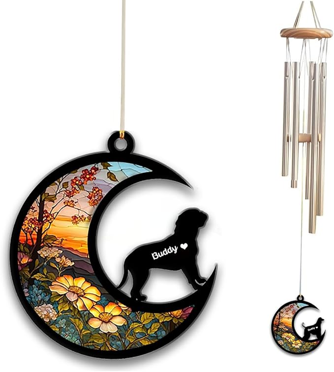 Dogue de Bordeaux Sun Catcher Wind Chime, Custom Sunflower Suncatcher Dog Memorial Wind Chime, Dog Loss Gift, Dog Sympathy Gift, Pet Loss Suncatcher, Outdoor Garden Decor