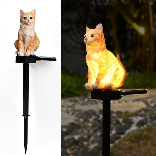Cat Solar Light Ornaments Garden Decor Outdoor Lawn Decorations Cute Animal Stake Patio Yard Statue Waterproof Tabby Gifts for Lovers