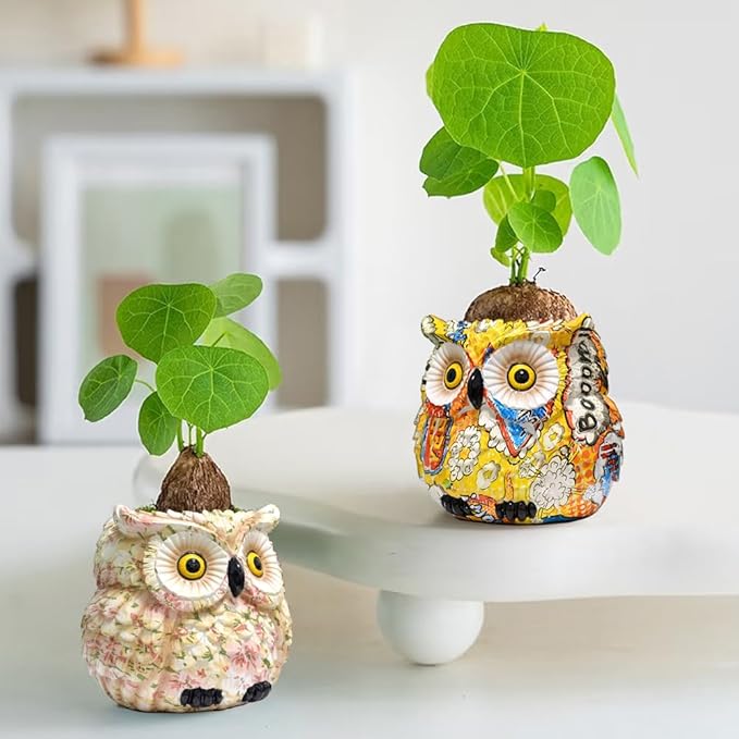 Yellow Owl Planter, Owl Flower Pot, Owl Succulent Pots, Owl Statue Decor, Animal Plant Pots Indoor/Outdoor, Cute Flower Pots with Drainage, Figurine Plant Pot, Decorative Planters Gifts for Women