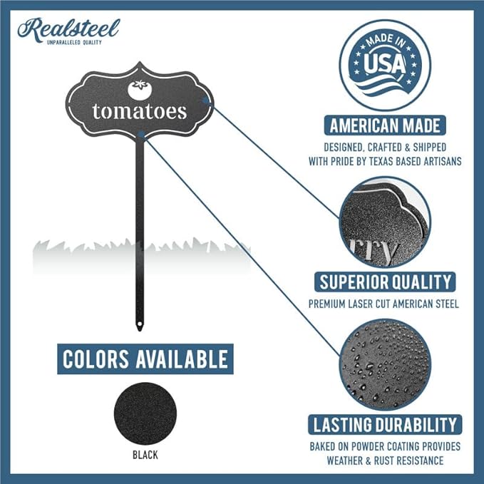 RealSteel - Seed & Plant Markers - Indoor/Outdoor Herb Garden Stakes - Elegant Fruit/Vegetable Seed Labels - Durable Plant Tags for Pots - Classy Design for Farmhouse/Greenhouse (Rosemary)